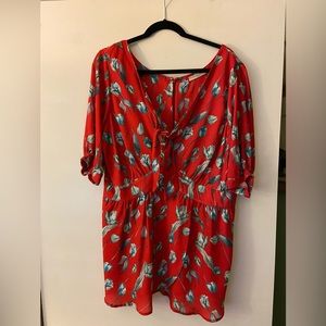 Red eshakti Floral Print Blouse with matching face mask